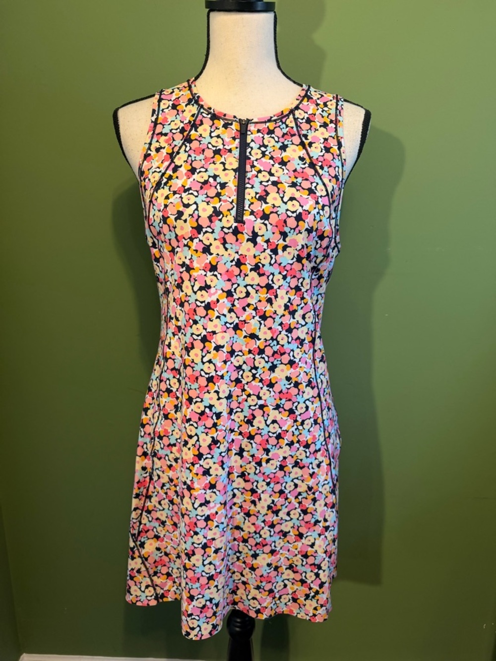 Athleta Tennis Floral Sleeveless Mini Dress in Pink, Yellow & Black